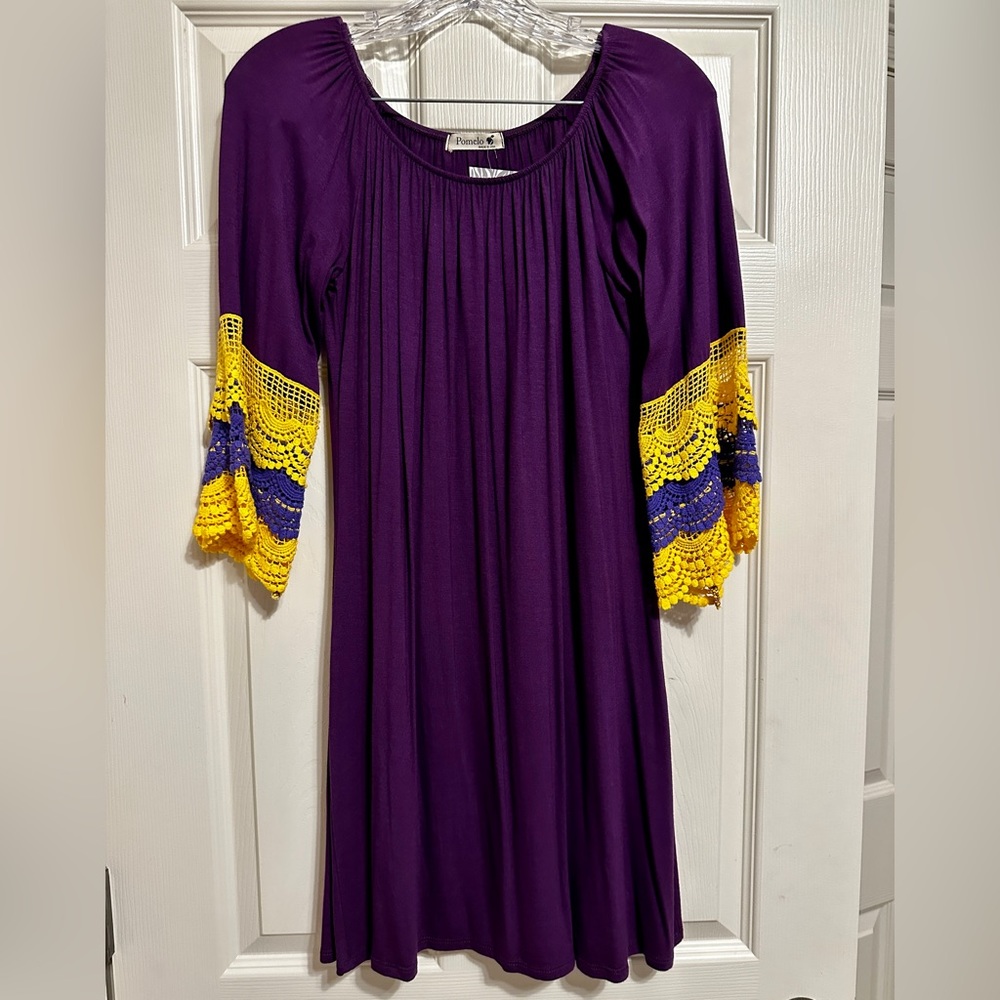 LSU Dress with crochet sleeves